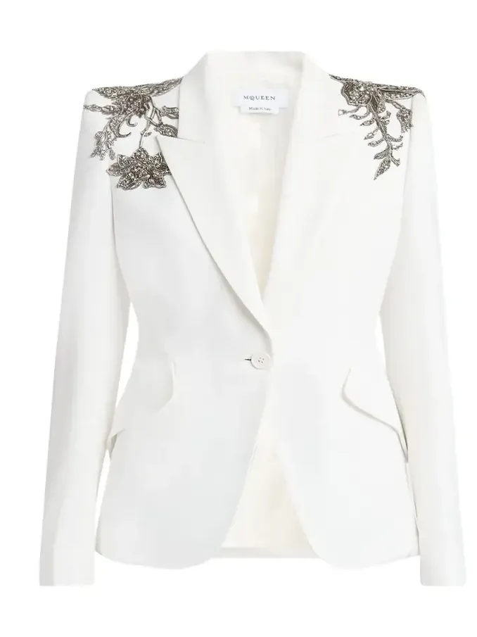 Crystal Embellished Shoulder Single-Breasted Blazer Crystal Embellished Shoulder Single-Breasted Blazer