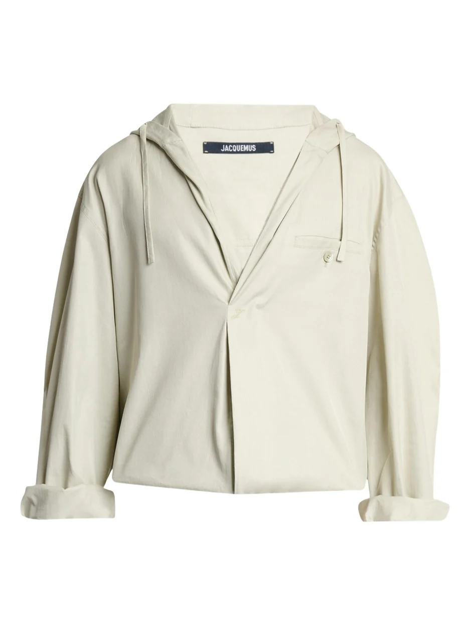 Jacquemus Men's La Blouse Cotton Herringbone Hooded Shirt