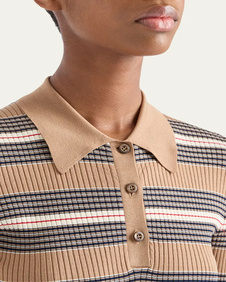 Prada Stripe Ribbed Knit Polo Shirt | Thumbnail 5 Prada Stripe Ribbed Knit Polo Shirt | Thumbnail 5