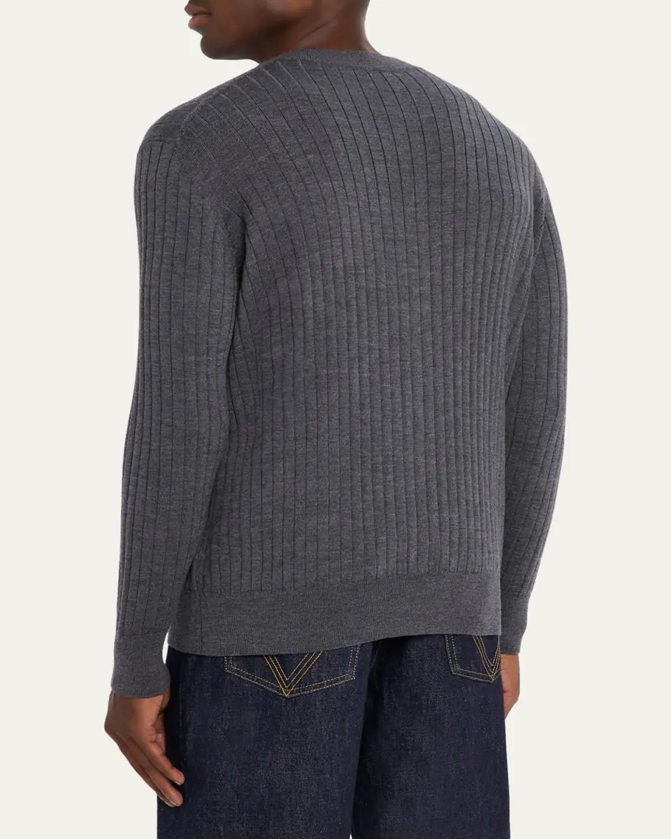 Bottega Veneta Men's Ribbed Wool Cardigan with Leather Buttons | Thumbnail 12 Bottega Veneta Men's Ribbed Wool Cardigan with Leather Buttons | Thumbnail 12