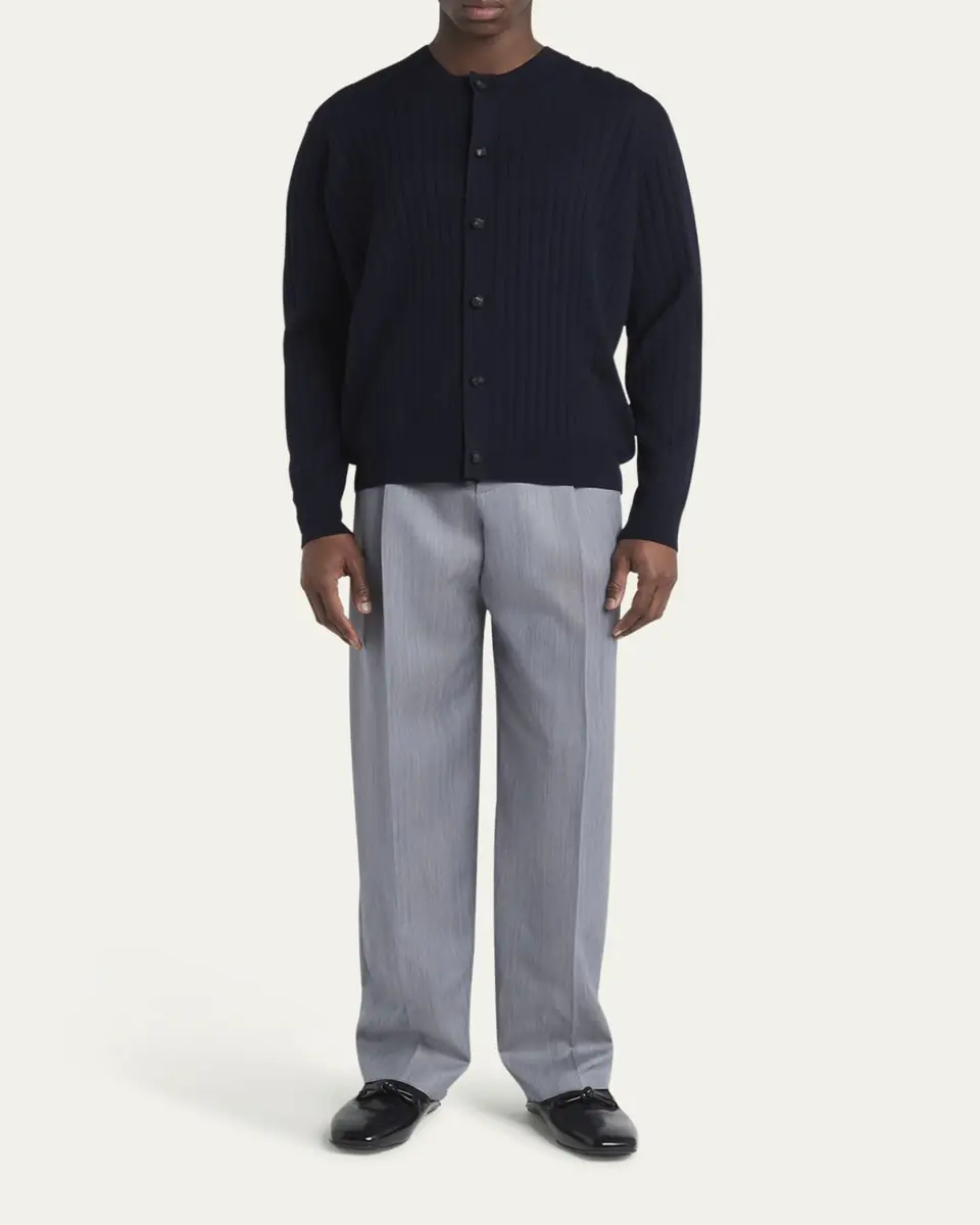 Bottega Veneta Men's Ribbed Wool Cardigan with Leather Buttons | Thumbnail 6 Bottega Veneta Men's Ribbed Wool Cardigan with Leather Buttons | Thumbnail 6