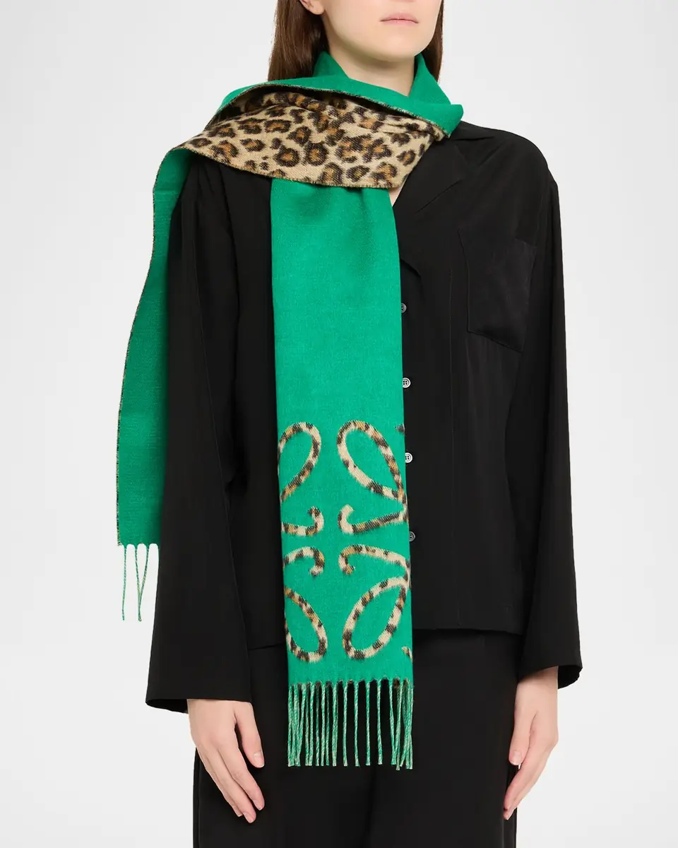 Loewe Anagram Leopard-Print Cashmere Scarf | Thumbnail 2