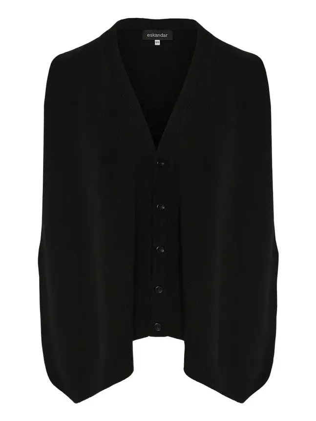 Plain Cashmere A-Line Sleeveless V-Neck Cardigan (Mid Plus Length)