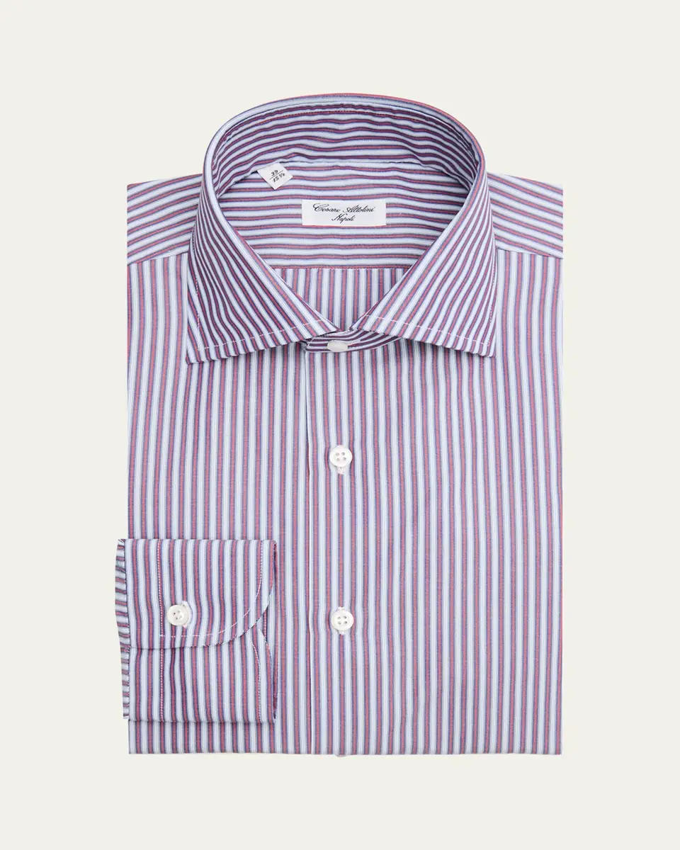 Cesare Attolini Men's Cotton Multi-Stripe Barrel Cuff Dress Shirt | Thumbnail 4