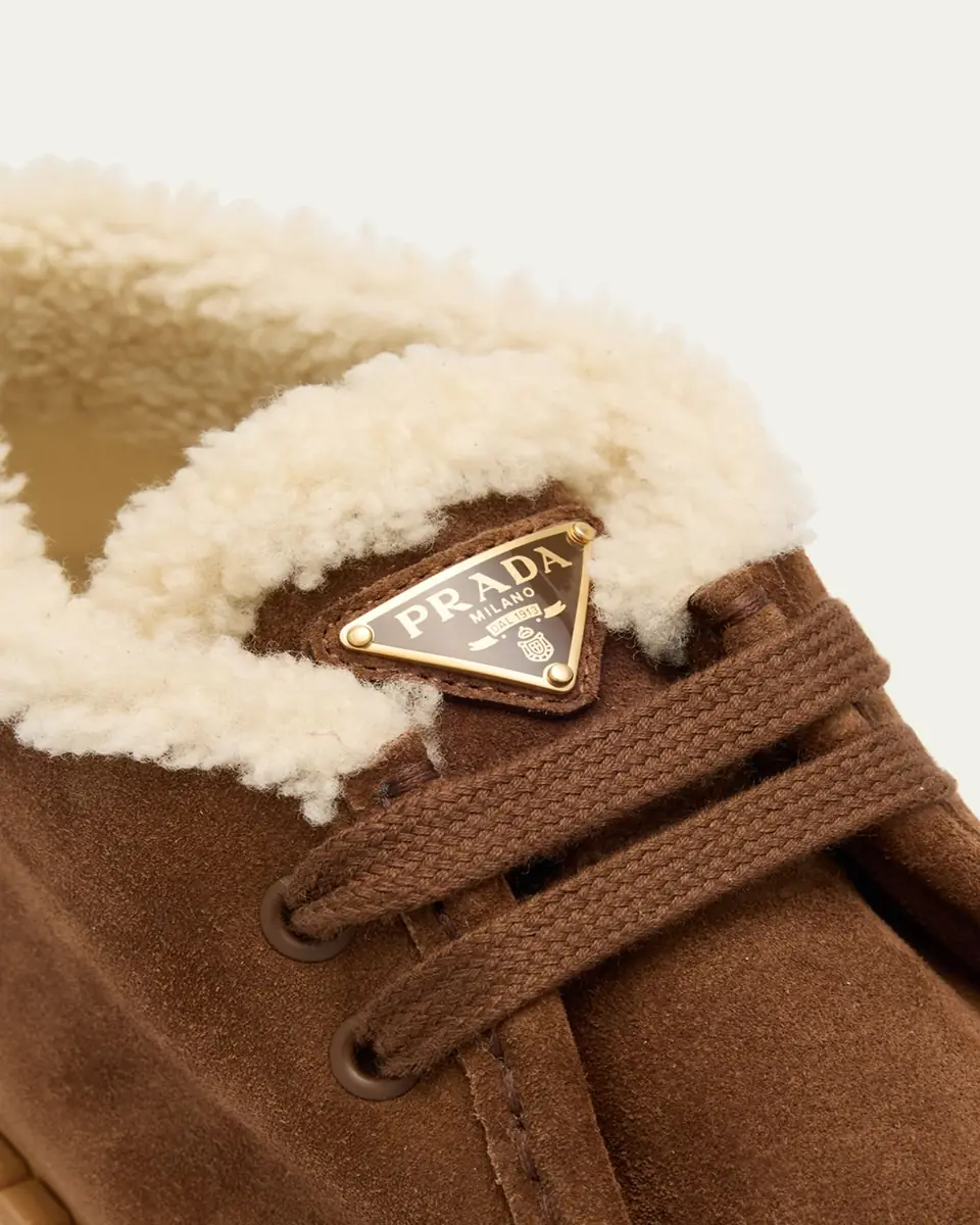 Prada Suede Shearling Lace-Up Booties | Thumbnail 6 Prada Suede Shearling Lace-Up Booties | Thumbnail 6