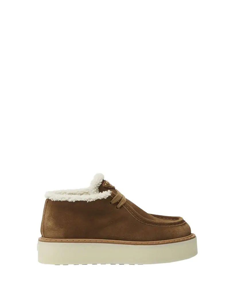 Prada Suede Shearling Lace-Up Booties | Thumbnail 1 Prada Suede Shearling Lace-Up Booties | Thumbnail 1
