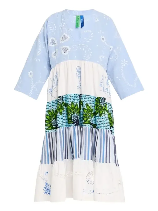 Rianna + Nina Ooak Kendima Volant Tiered Patchwork Midi Dress
