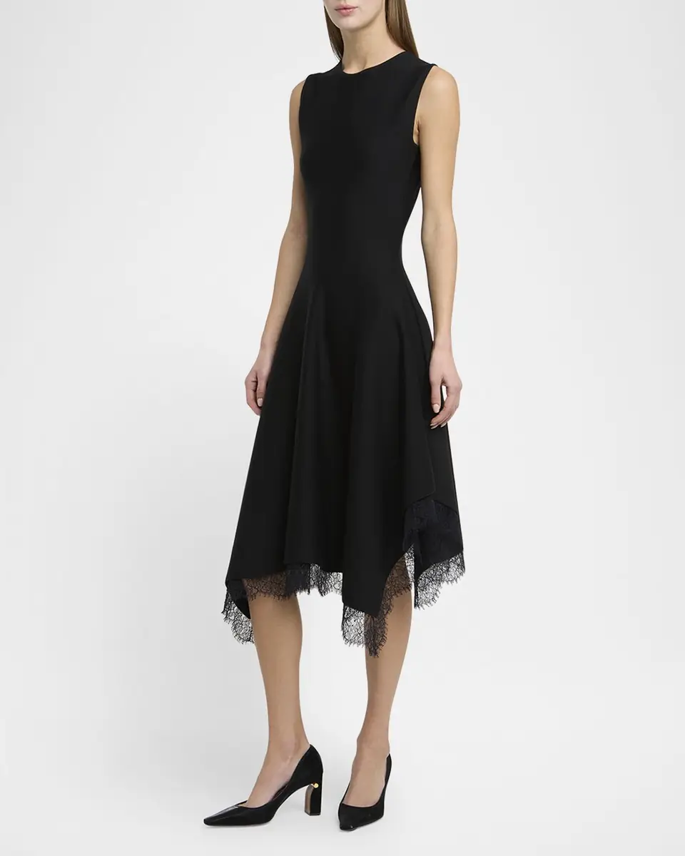 Alexander McQueen Asymmetric Lace Hem Sleeveless Midi Dress | Thumbnail 3