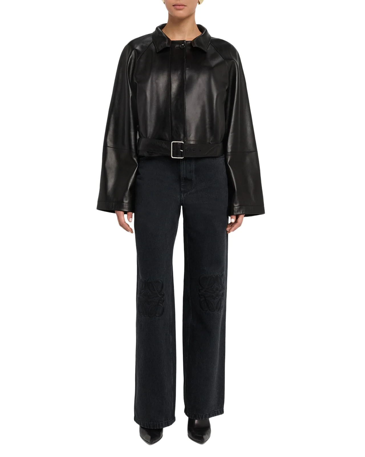 Tonal Anagram Baggy Wide-Leg Jeans