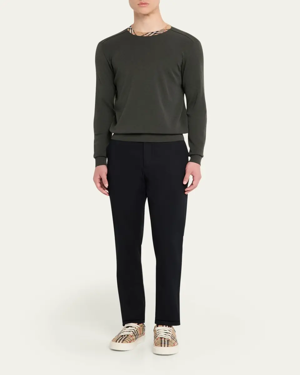 Burberry Men's Wool Knit Check-Trim Crewneck Sweater | Thumbnail 2