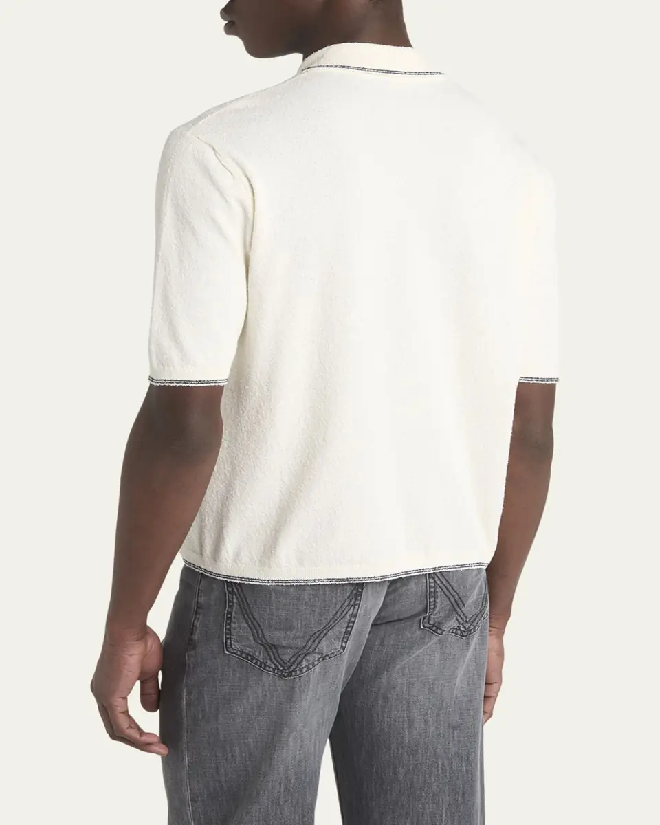 Bottega Veneta Men's Stripe Intarsia Knit Polo Shirt | Thumbnail 3 Bottega Veneta Men's Stripe Intarsia Knit Polo Shirt | Thumbnail 3