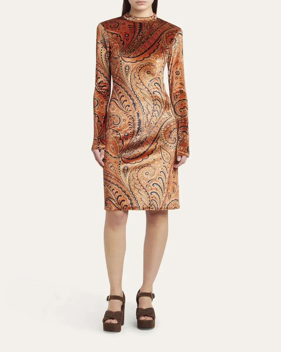 Etro Long-Sleeve Velvet Paisley Dress | Thumbnail 4 Etro Long-Sleeve Velvet Paisley Dress | Thumbnail 4