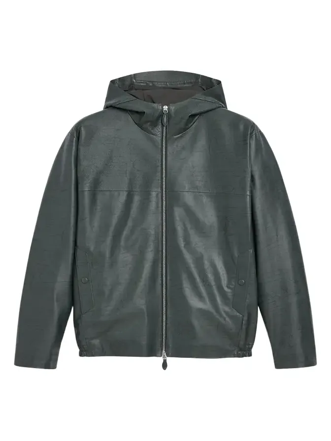 Berluti Men's B-Way Scritto Leather Hooded Jacket