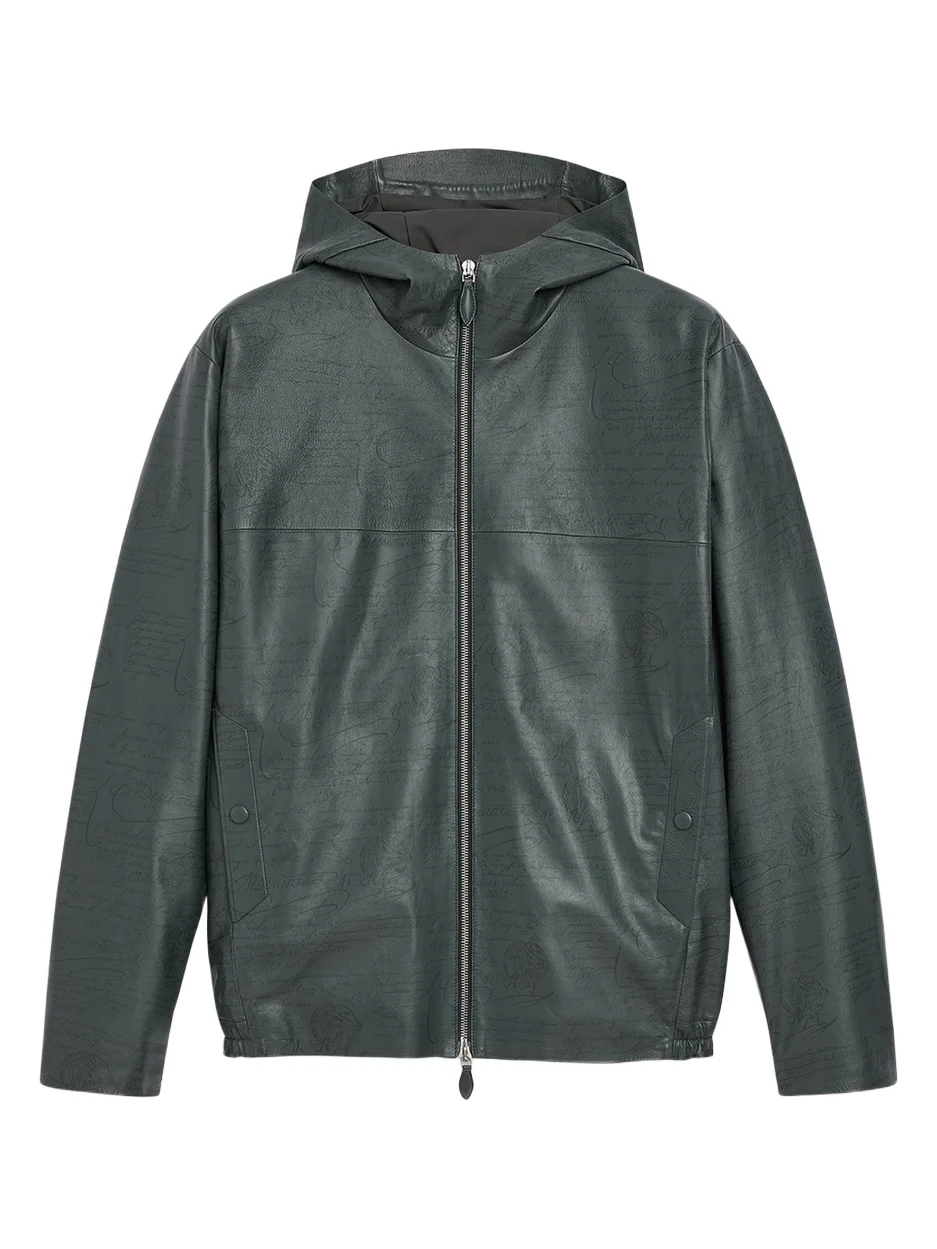 Men's B-Way Scritto Leather Hooded Jacket