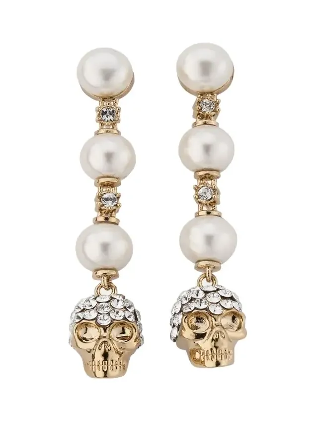 Pearly Skull Drop Earrings