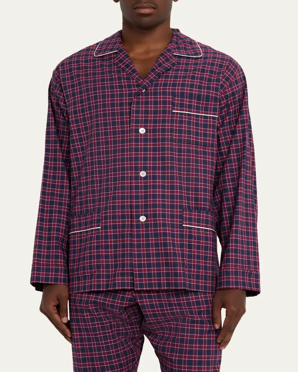 Emanuele Maffeis Men's Plaid Flannel Long Pajama Set with Piping | Thumbnail 2