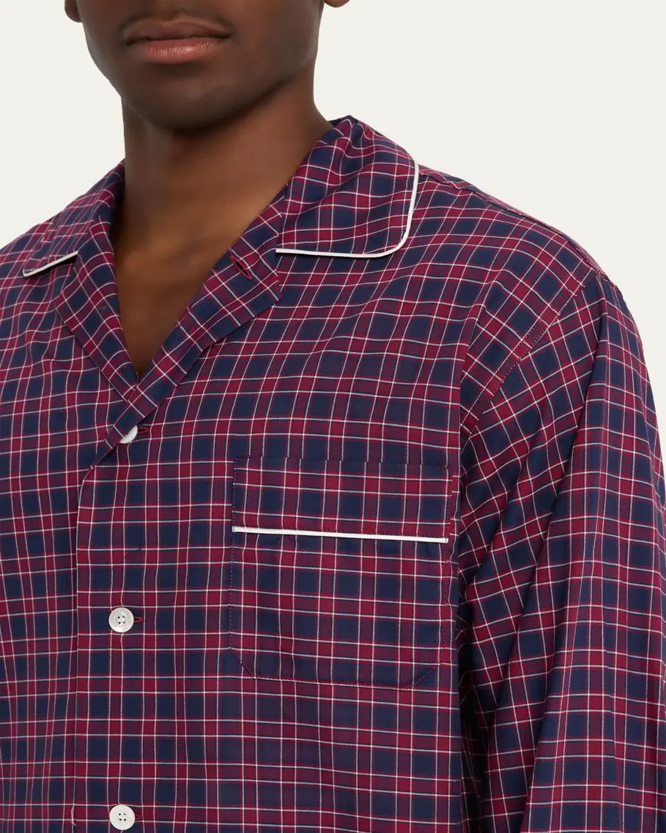 Emanuele Maffeis Men's Plaid Flannel Long Pajama Set with Piping | Thumbnail 3