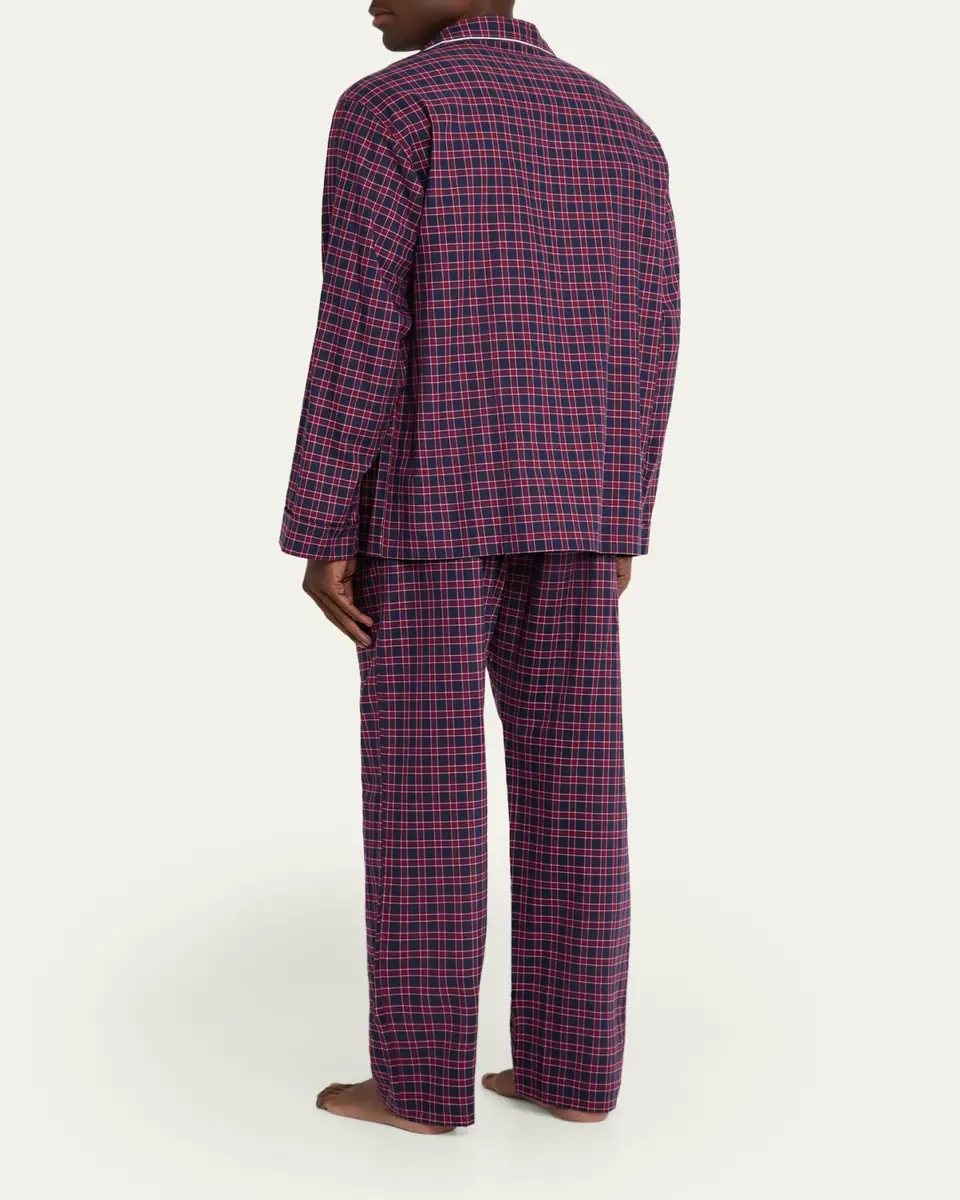 Emanuele Maffeis Men's Plaid Flannel Long Pajama Set with Piping | Thumbnail 4