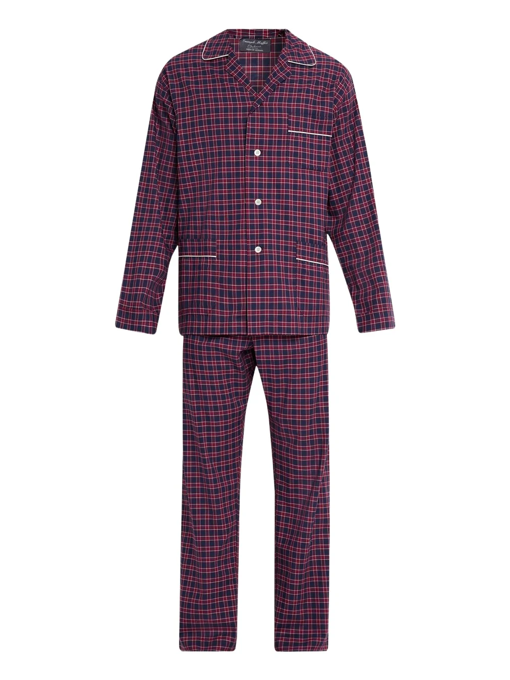Emanuele Maffeis Men's Plaid Flannel Long Pajama Set with Piping
