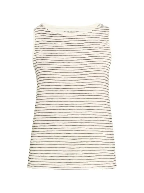 Stretch Linen Stripe Boat-Neck Tank Top Stretch Linen Stripe Boat-Neck Tank Top