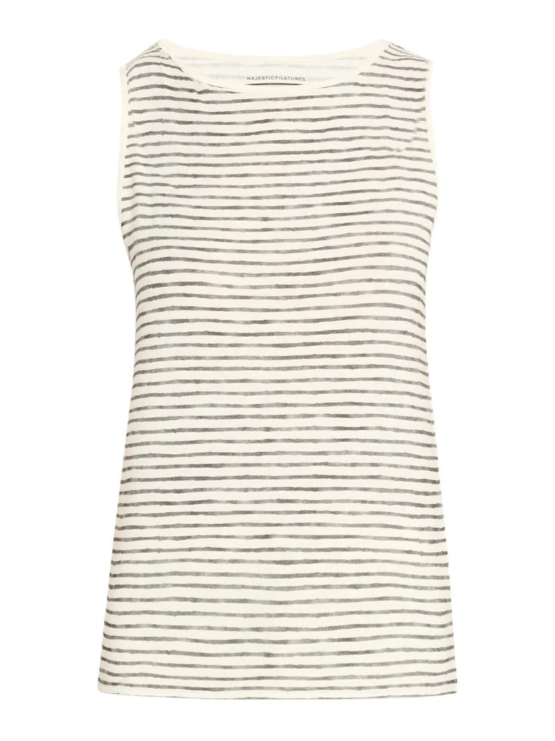 Stretch Linen Stripe Boat-Neck Tank Top Stretch Linen Stripe Boat-Neck Tank Top