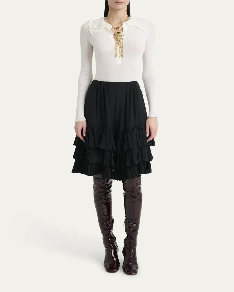Chloé Lace-Collar Superfine Wool Rib Knit Top | Thumbnail 2 Chloé Lace-Collar Superfine Wool Rib Knit Top | Thumbnail 2