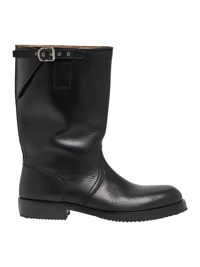 Dries Van Noten Men's Leather Side-Buckle Moto Boots