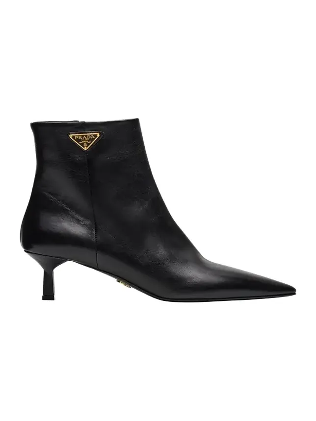 Triangle Logo Leather Kitten-Heel Booties Triangle Logo Leather Kitten-Heel Booties