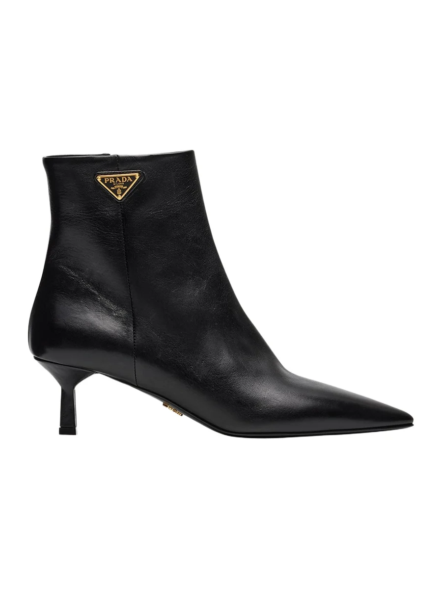 Triangle Logo Leather Kitten-Heel Booties