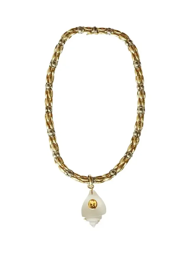 18K Rock Crystal Shell and Citrine Braided Necklace