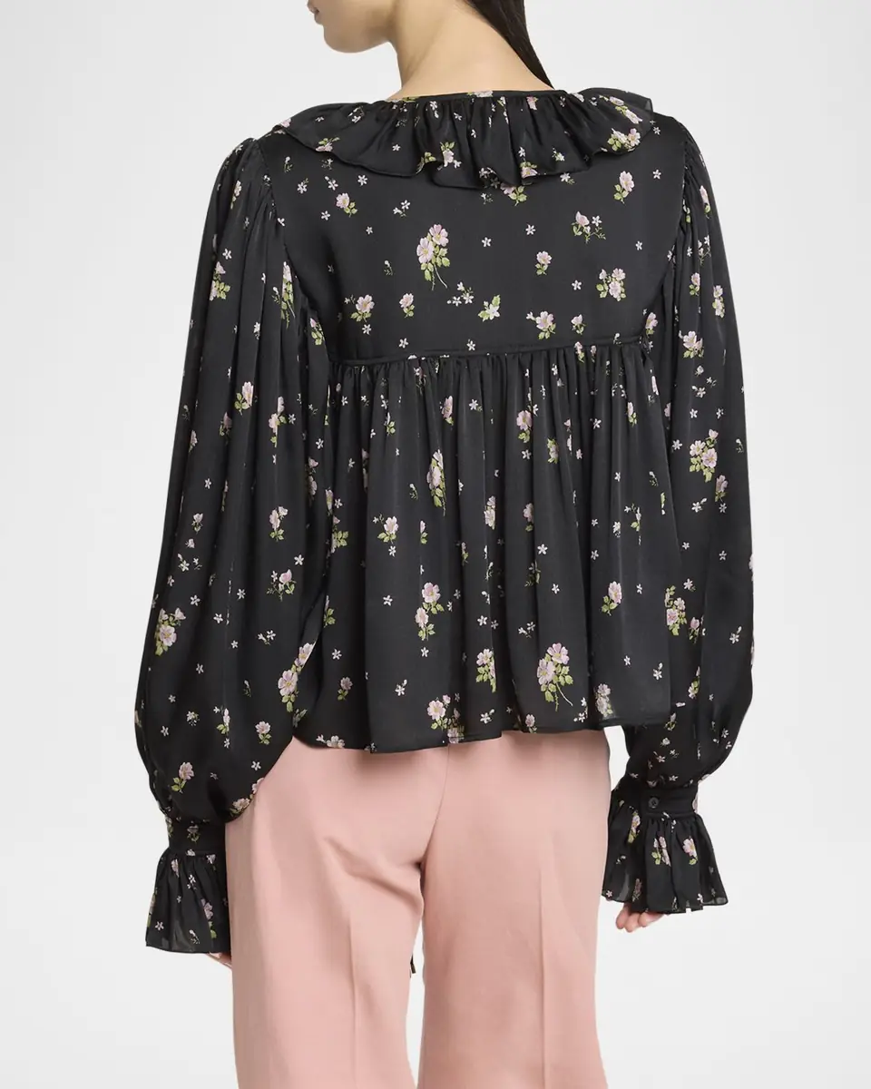 Chloé Floral Silk Ruffle Peasant Blouse | Thumbnail 2 Chloé Floral Silk Ruffle Peasant Blouse | Thumbnail 2