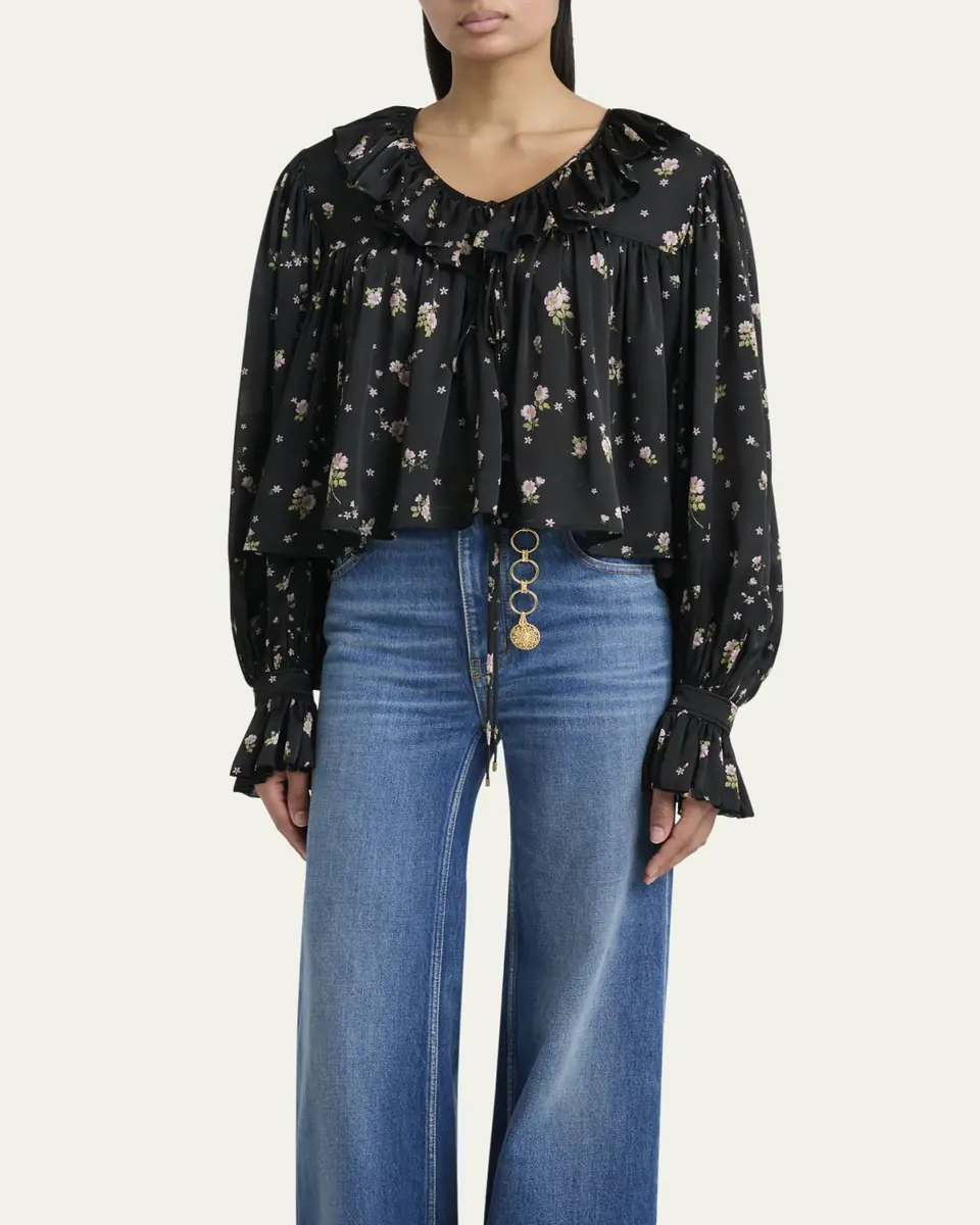 Chloé Floral Silk Ruffle Peasant Blouse | Thumbnail 8 Chloé Floral Silk Ruffle Peasant Blouse | Thumbnail 8