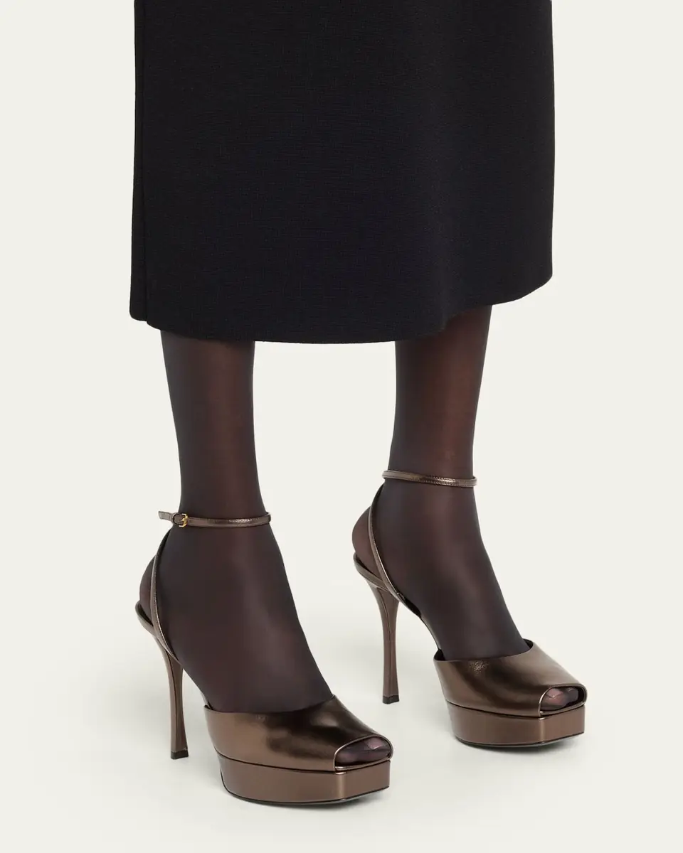 Saint Laurent La Scandale Metallic Leather Ankle-Strap Sandals | Thumbnail 2