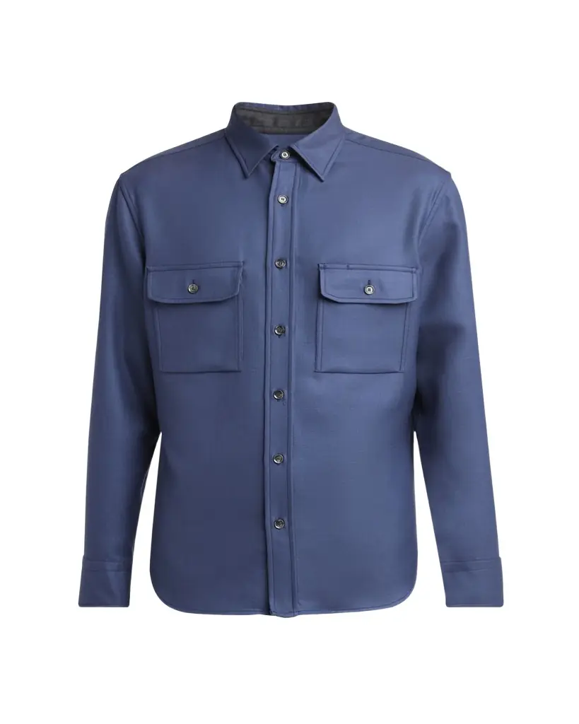 Brioni Men's Wool Twill Double-Pocket Military Shirt | Image 1 Brioni Men's Wool Twill Double-Pocket Military Shirt | Image 1