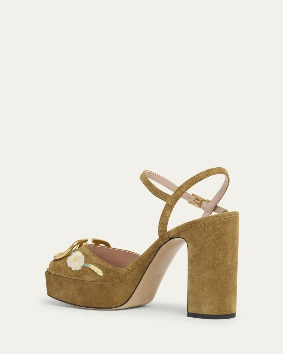 Valentino Garavani Floral Embroidered VLogo Suede Platform Sandals | Thumbnail 5 Valentino Garavani Floral Embroidered VLogo Suede Platform Sandals | Thumbnail 5