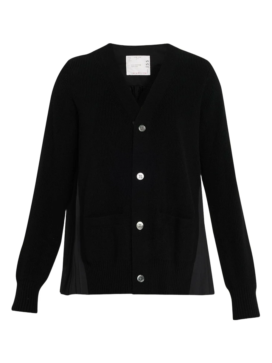 Pleated-Back Rib-Knit Cardigan