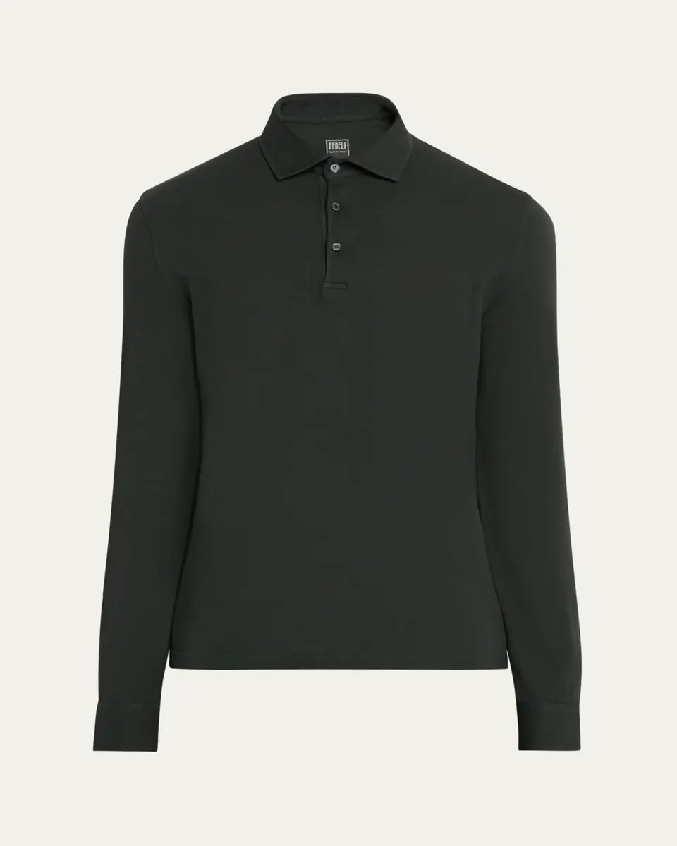 Fedeli Men's Giza Cotton Long-Sleeve Pique Polo Shirt | Thumbnail 11 Fedeli Men's Giza Cotton Long-Sleeve Pique Polo Shirt | Thumbnail 11
