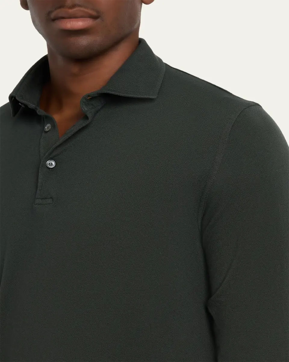 Fedeli Men's Giza Cotton Long-Sleeve Pique Polo Shirt | Thumbnail 15 Fedeli Men's Giza Cotton Long-Sleeve Pique Polo Shirt | Thumbnail 15