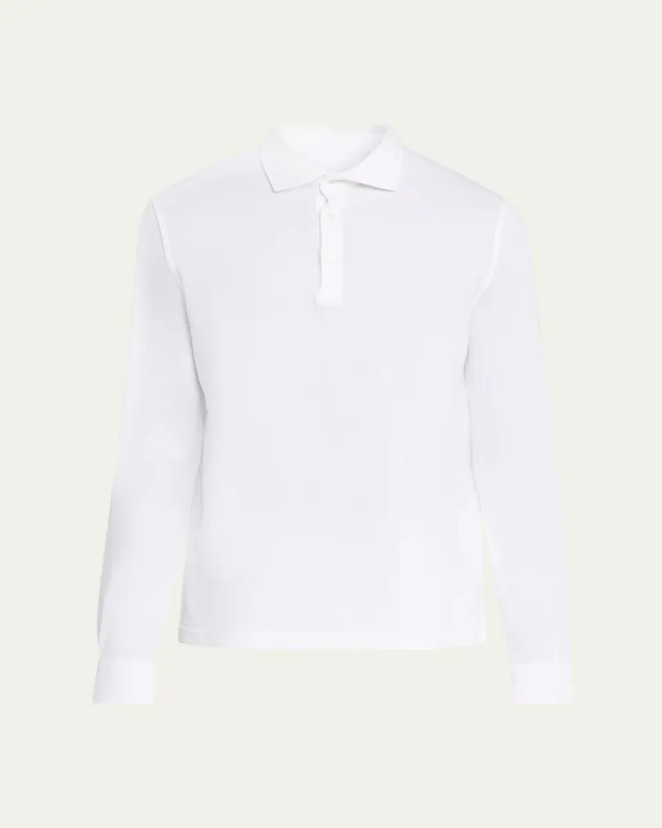 Fedeli Men's Giza Cotton Long-Sleeve Pique Polo Shirt | Thumbnail 16 Fedeli Men's Giza Cotton Long-Sleeve Pique Polo Shirt | Thumbnail 16