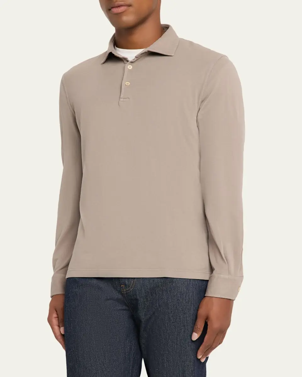 Fedeli Men's Giza Cotton Long-Sleeve Pique Polo Shirt | Thumbnail 23 Fedeli Men's Giza Cotton Long-Sleeve Pique Polo Shirt | Thumbnail 23