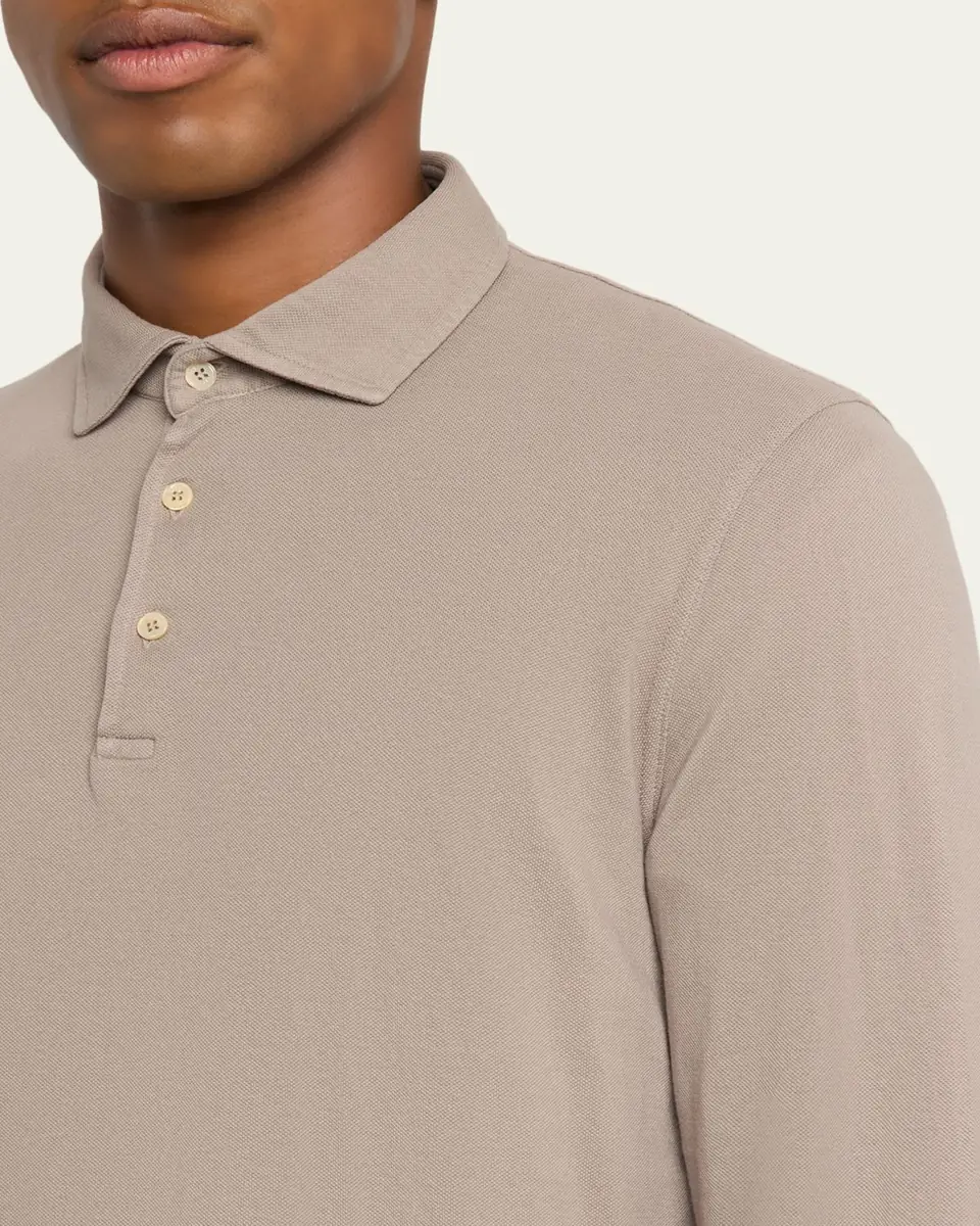 Fedeli Men's Giza Cotton Long-Sleeve Pique Polo Shirt | Thumbnail 24 Fedeli Men's Giza Cotton Long-Sleeve Pique Polo Shirt | Thumbnail 24