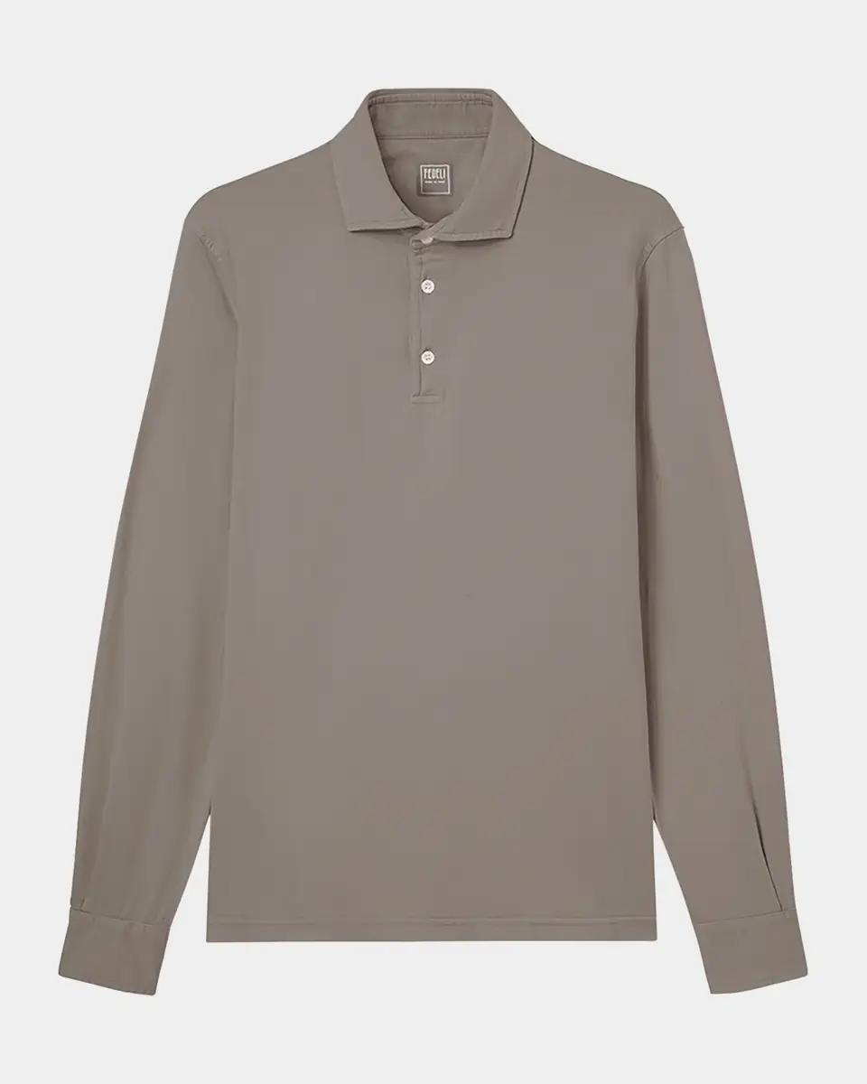 Fedeli Men's Giza Cotton Long-Sleeve Pique Polo Shirt | Thumbnail 25 Fedeli Men's Giza Cotton Long-Sleeve Pique Polo Shirt | Thumbnail 25