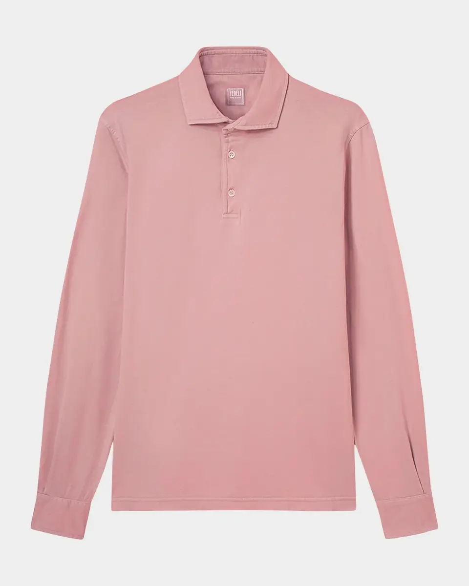 Fedeli Men's Giza Cotton Long-Sleeve Pique Polo Shirt | Thumbnail 26 Fedeli Men's Giza Cotton Long-Sleeve Pique Polo Shirt | Thumbnail 26