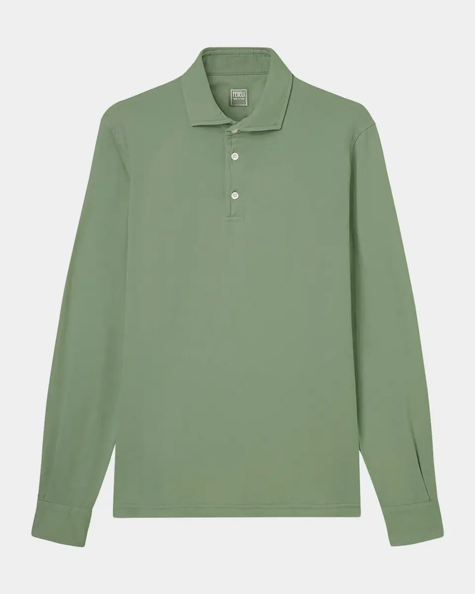 Fedeli Men's Giza Cotton Long-Sleeve Pique Polo Shirt | Thumbnail 28 Fedeli Men's Giza Cotton Long-Sleeve Pique Polo Shirt | Thumbnail 28