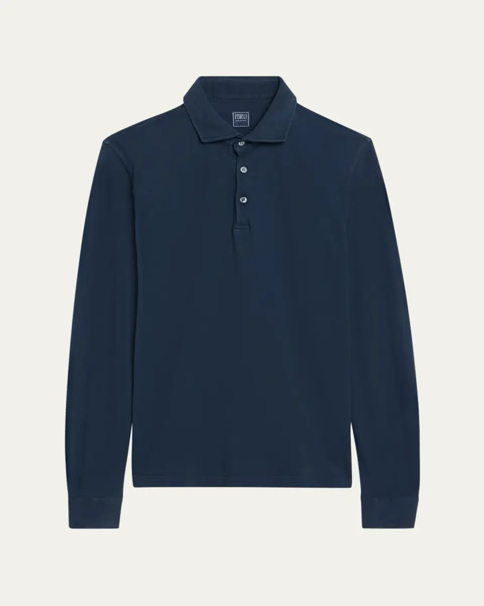 Fedeli Men's Giza Cotton Long-Sleeve Pique Polo Shirt | Thumbnail 6 Fedeli Men's Giza Cotton Long-Sleeve Pique Polo Shirt | Thumbnail 6