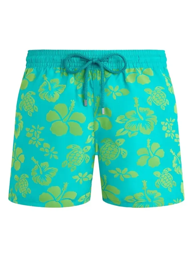 Men's Flocked Tropical Turtle Swim Trunks Men's Flocked Tropical Turtle Swim Trunks