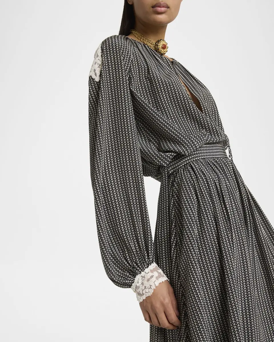 Chloé Micro Check Silk Long-Sleeve Blouse | Thumbnail 4 Chloé Micro Check Silk Long-Sleeve Blouse | Thumbnail 4