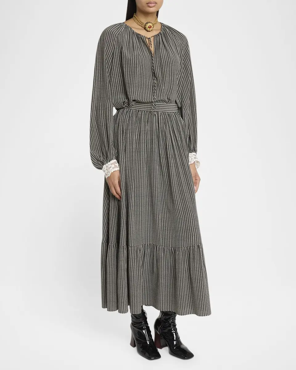 Chloé Micro Check Silk Long-Sleeve Blouse | Thumbnail 5 Chloé Micro Check Silk Long-Sleeve Blouse | Thumbnail 5