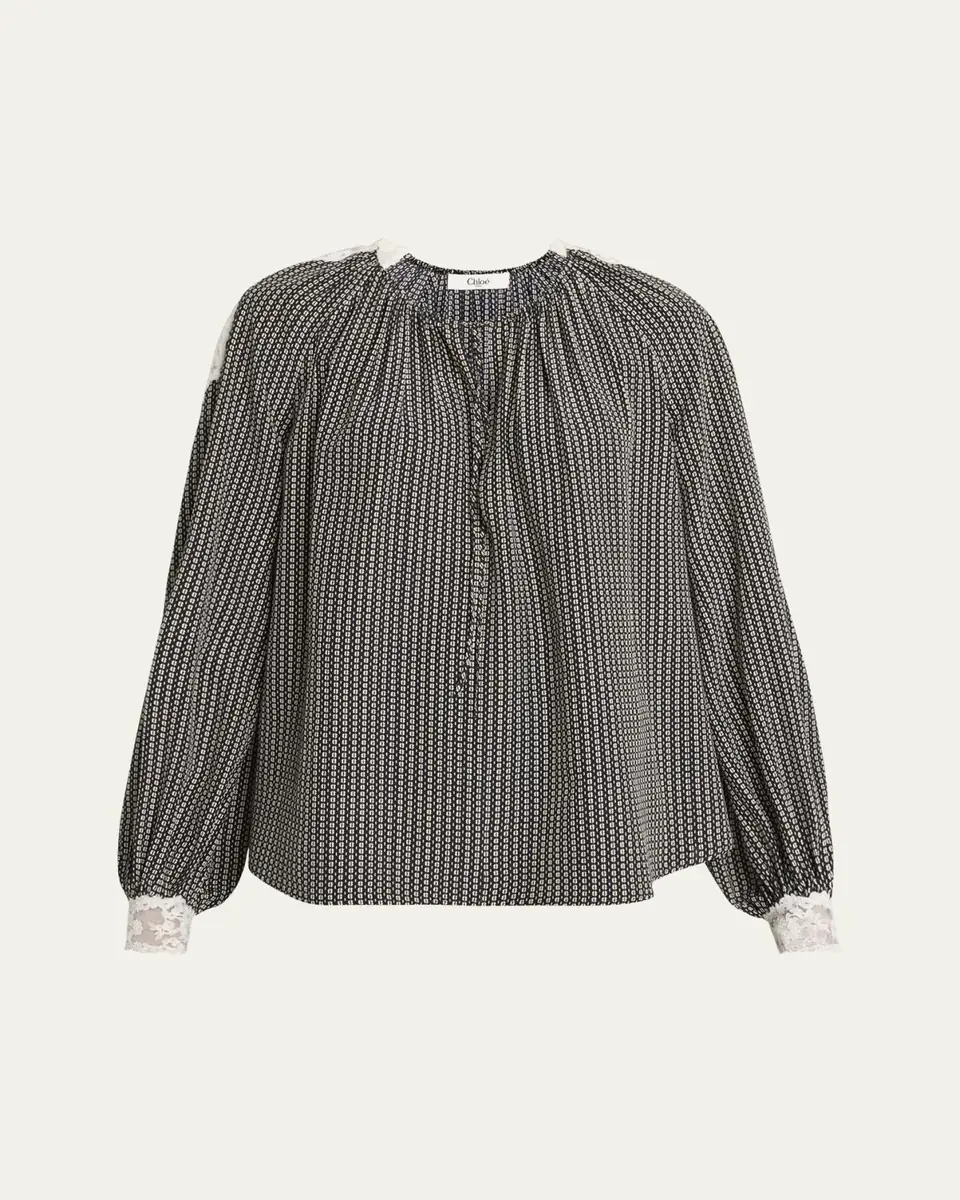 Chloé Micro Check Silk Long-Sleeve Blouse | Thumbnail 6 Chloé Micro Check Silk Long-Sleeve Blouse | Thumbnail 6