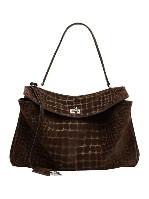 Rodeo Medium Croc-Embossed Suede Top-Handle Bag